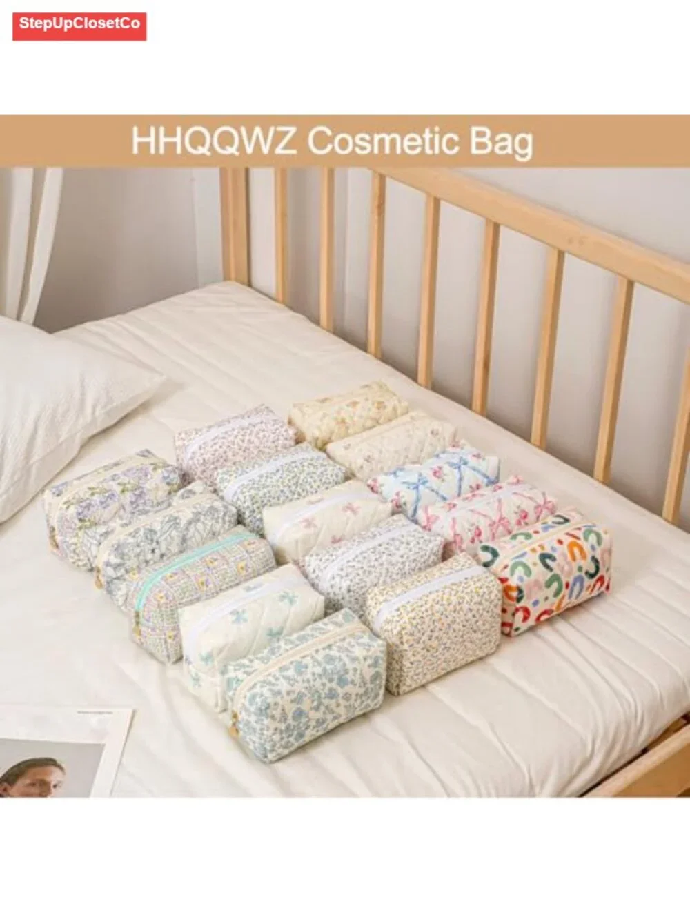 Cosmetic Bag Travel Makeup Pouch with Metal Zipper Polyester Floral Design